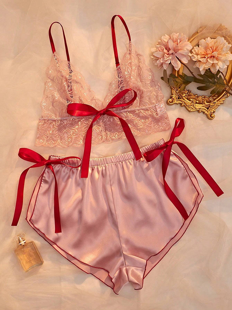 Lace Top & Satin Shorts Lingerie Set