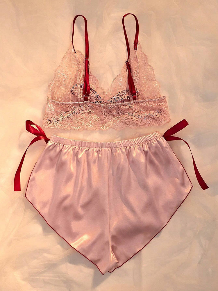 Lace Top & Satin Shorts Lingerie Set