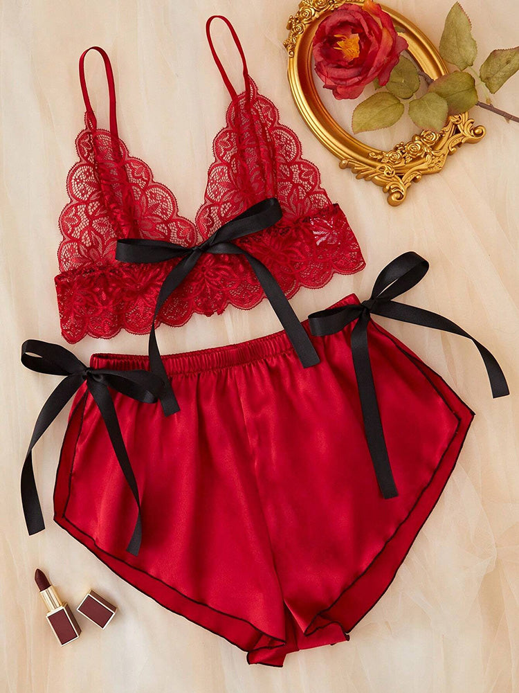 Lace Top & Satin Shorts Lingerie Set