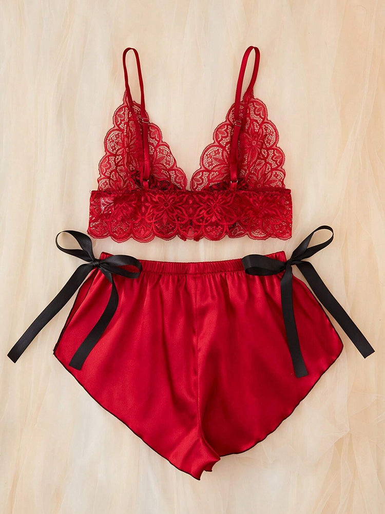 Lace Top & Satin Shorts Lingerie Set