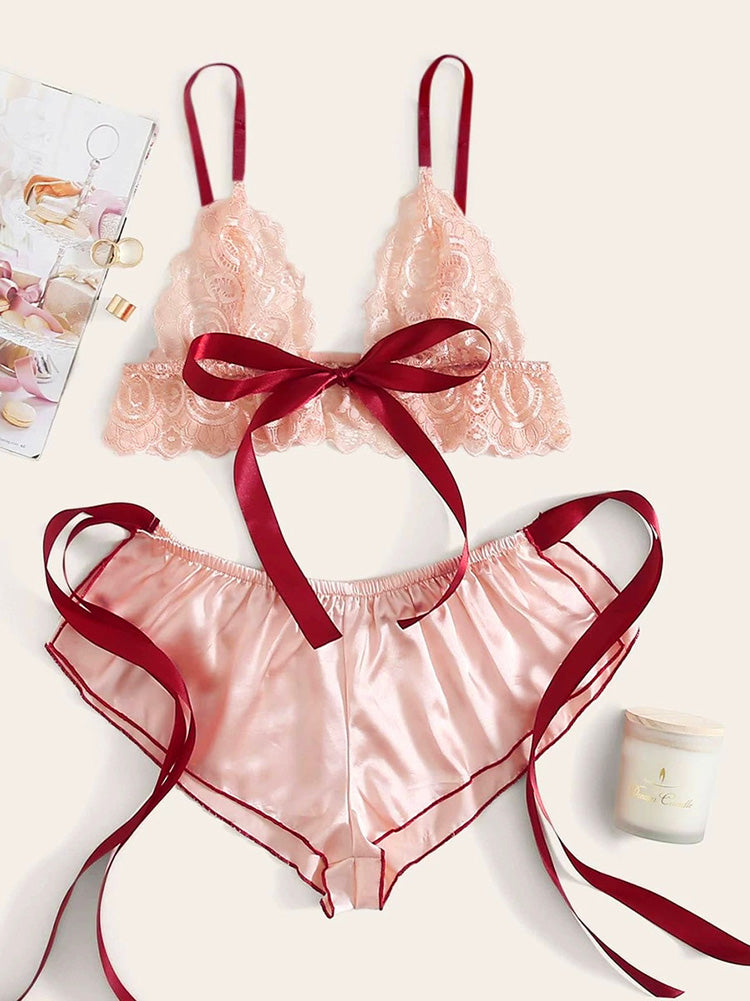 Lace Top & Satin Shorts Lingerie Set