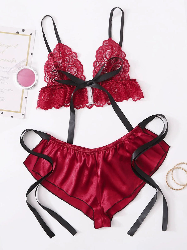 Lace Top & Satin Shorts Lingerie Set