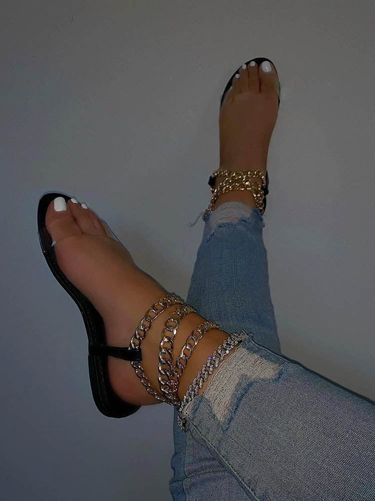 Chain Transparent Flat Sandals