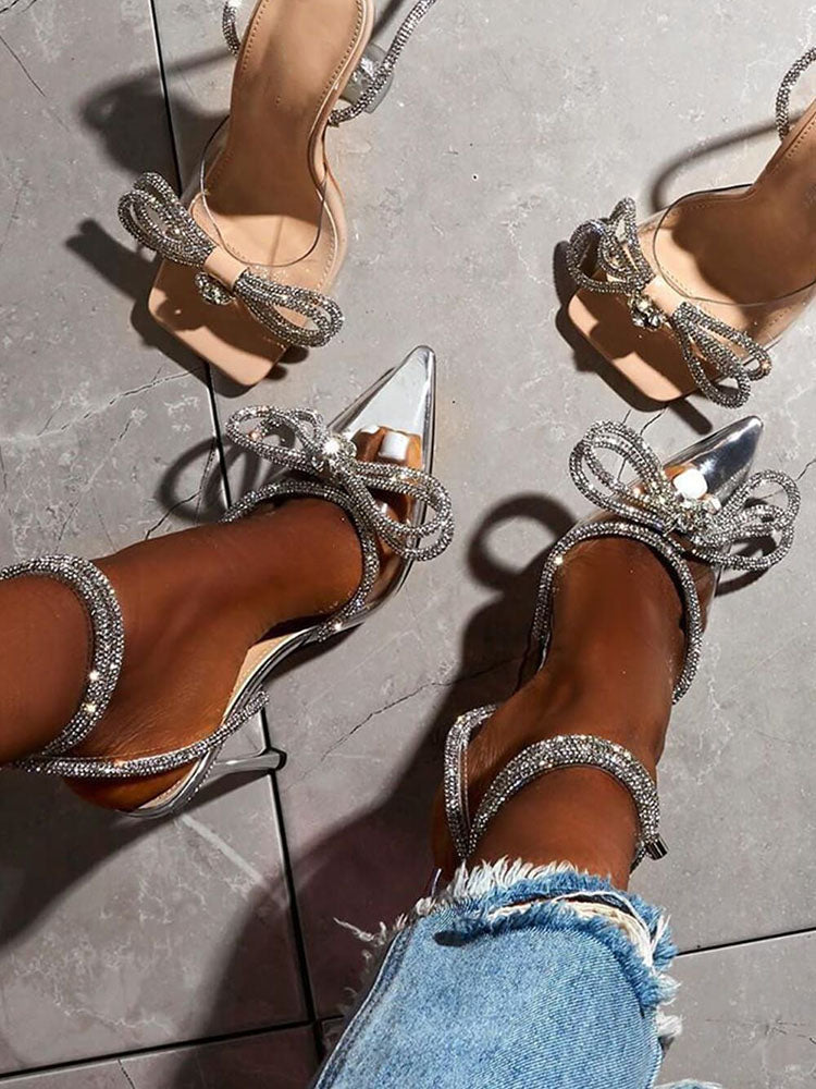 Rhinestone Bowknot Heel Pumps