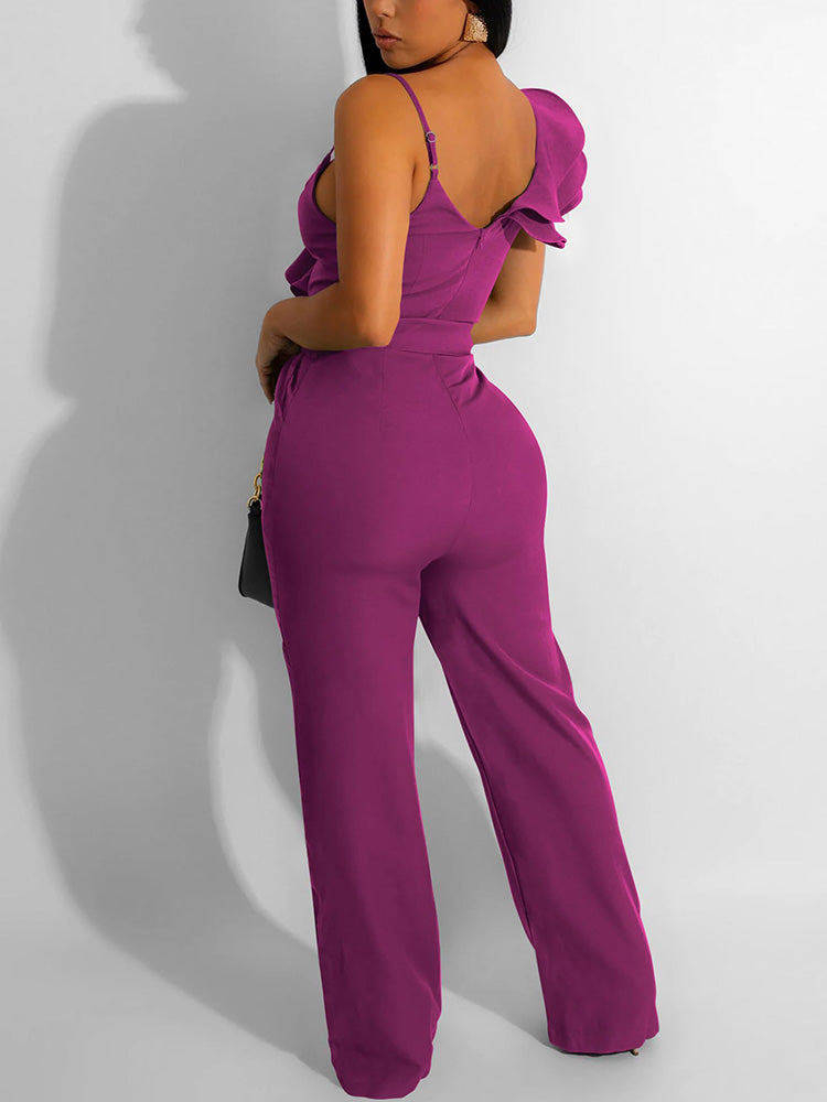 Ruffle Belted Wide Leg Jumpsuit