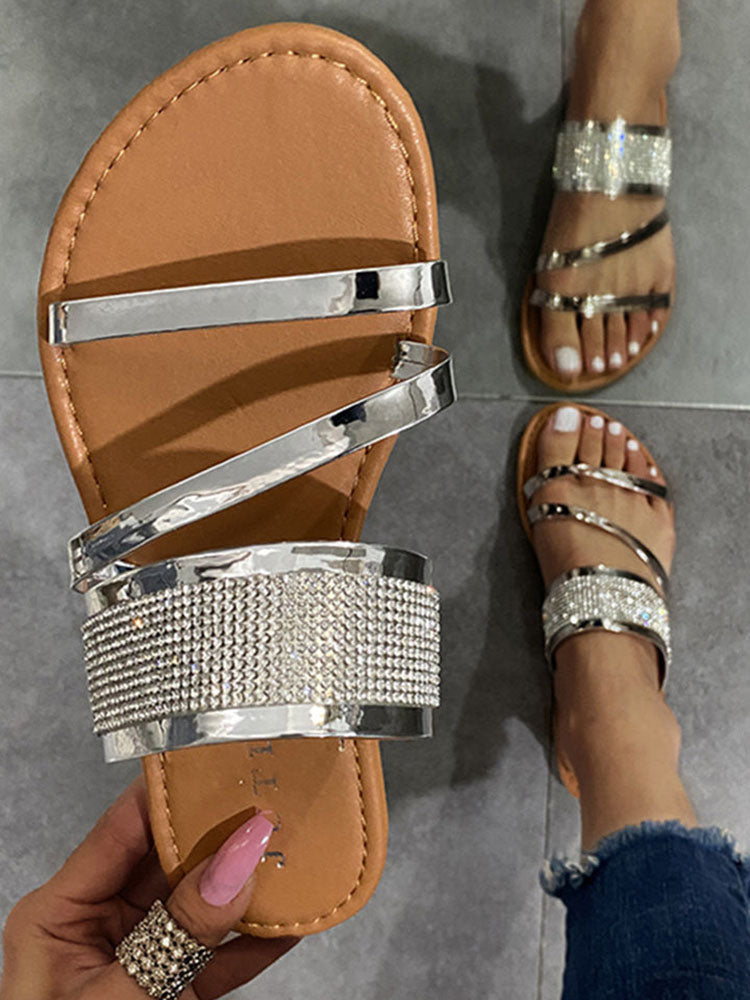 Flat Heel Rhinestone Casual Sandals