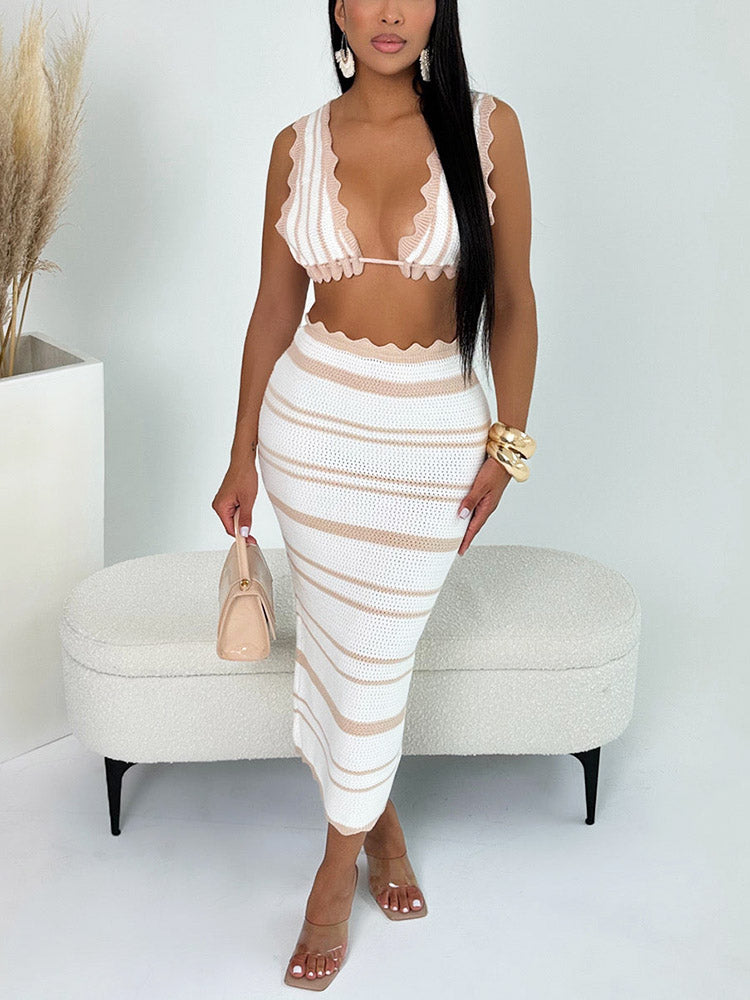 Striped Crochet Skirt Set