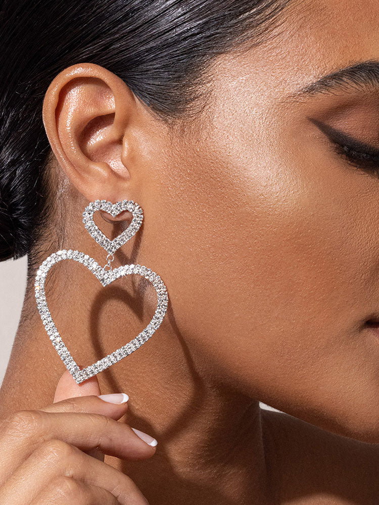 Diamante Heart Shape Drop Earrings