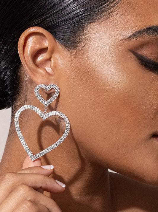 Diamante Heart Shape Drop Earrings