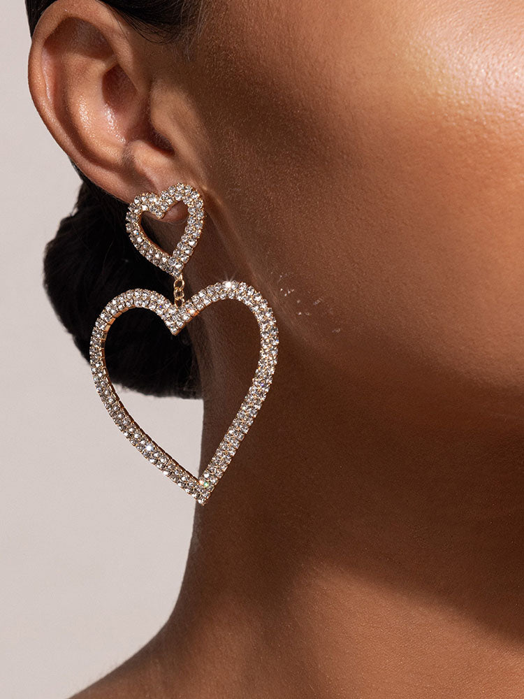 Diamante Heart Shape Drop Earrings