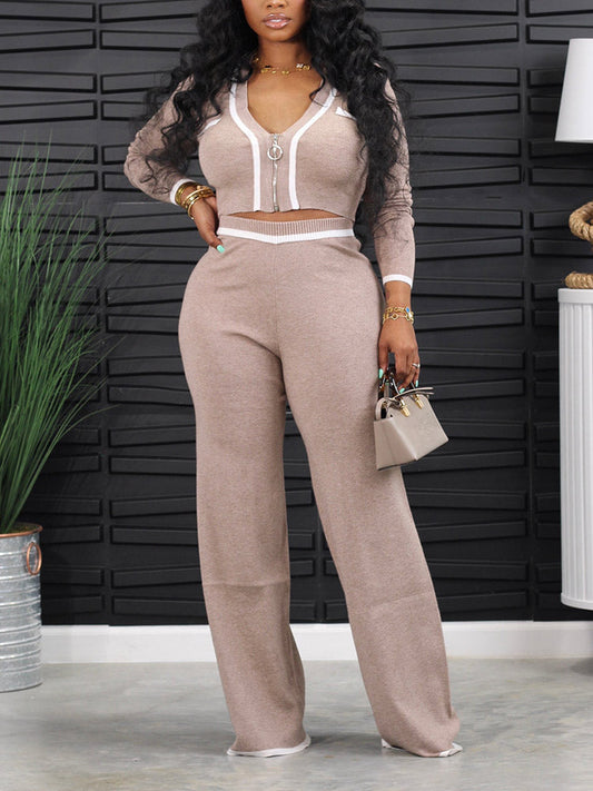 Knit Zip Crop Top & Pants Set