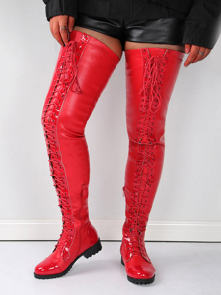 Lace Up PU Leather Boots