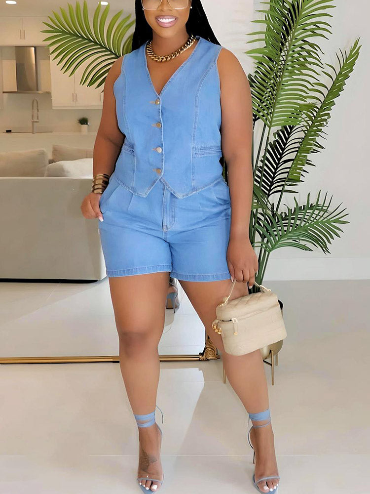 Denim Vest & Shorts Set