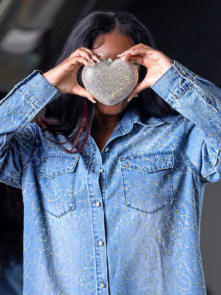 Rhinestone Heart-Shaped Clutch