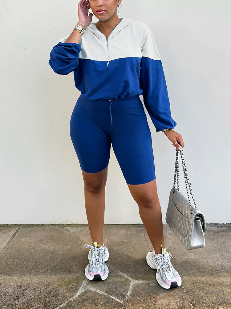 Half Zip Hoodie & Biker Shorts Set