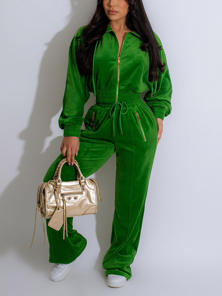 Velour Zip Jackets & Pants Set