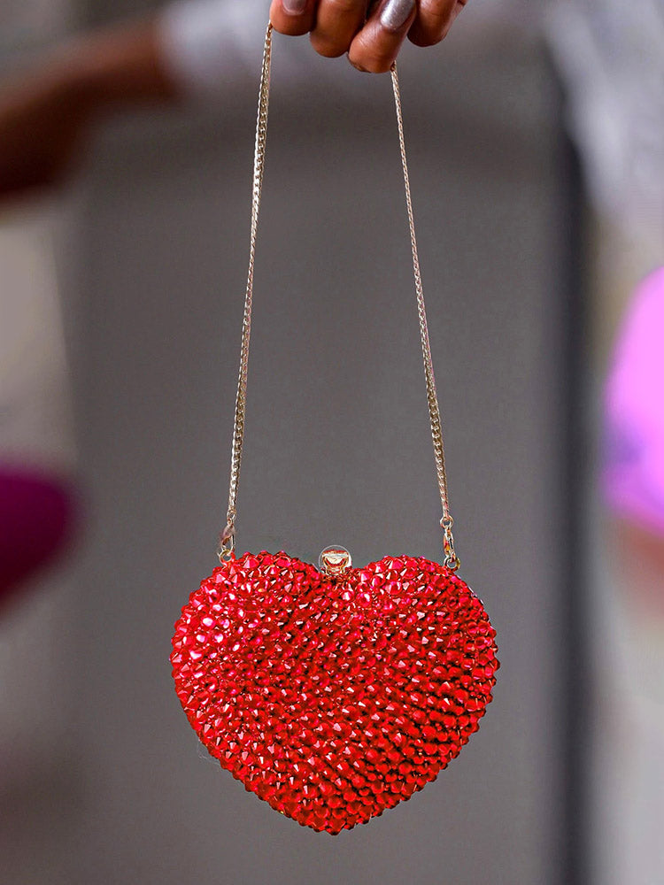 Rhinestone Heart-Shaped Clutch