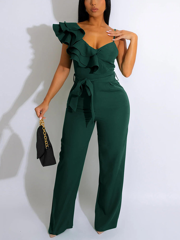 Ruffle Belted Wide Leg Jumpsuit