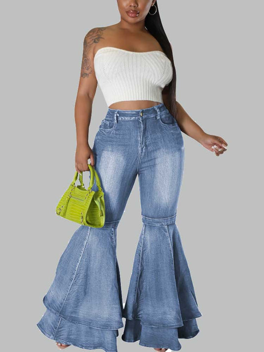 High Waisted Ruffle Flared Jeans