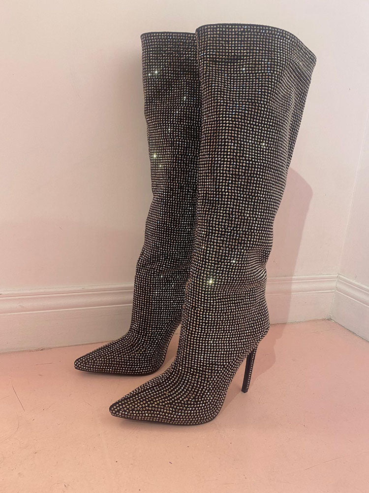 Crystal-Embellished Suede Boots