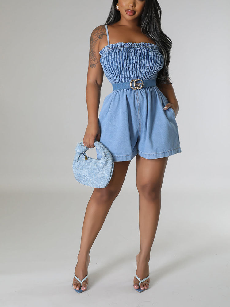 Ruched Denim Romper