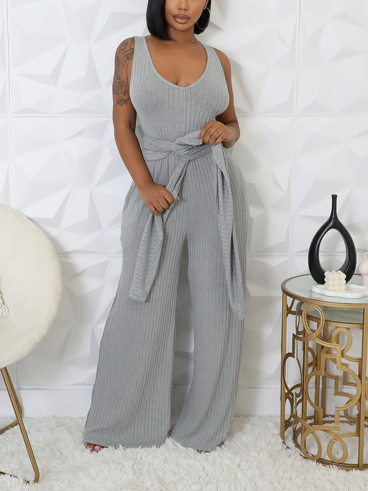 Ribbed Bolero & Jumpsuit Set