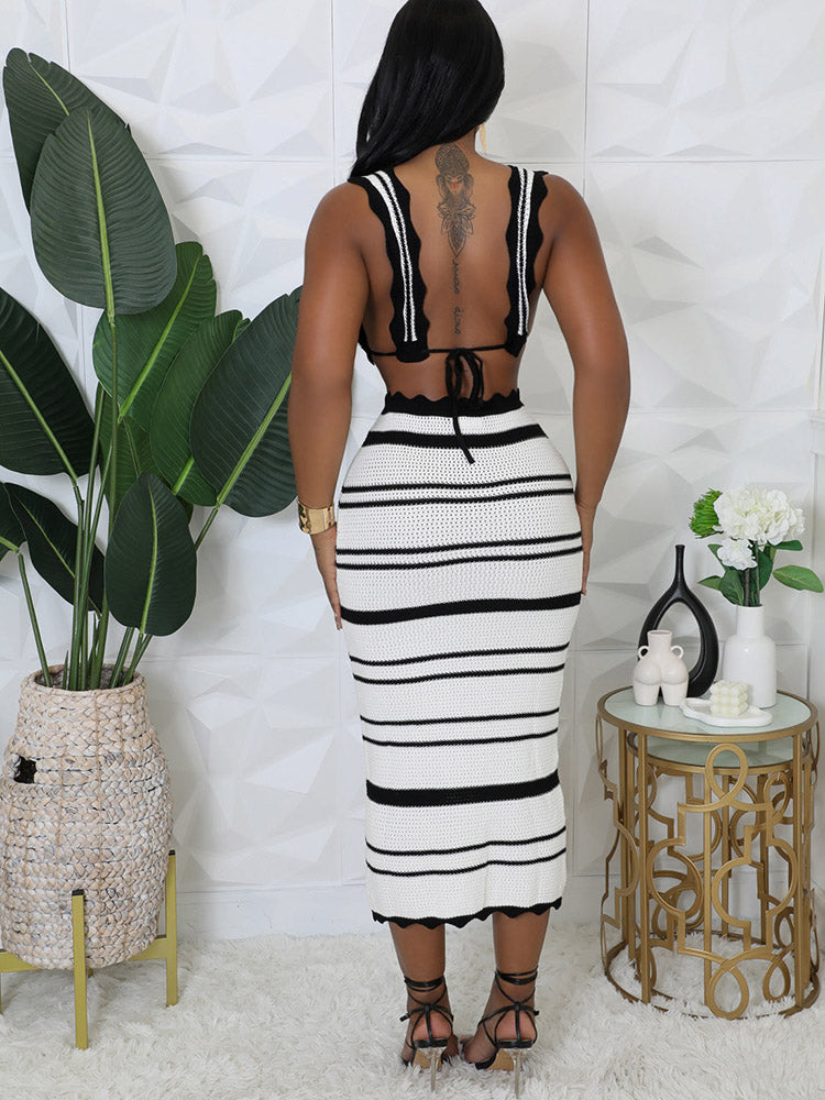 Striped Crochet Skirt Set