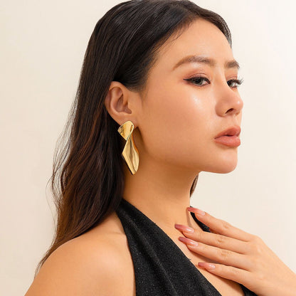 Sculpted Waves - Statement Metal Drop Earrings