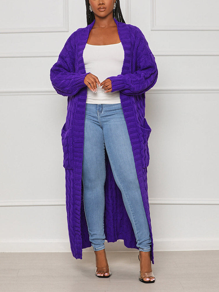 Knitted Solid Pocket Sweater Cardigan