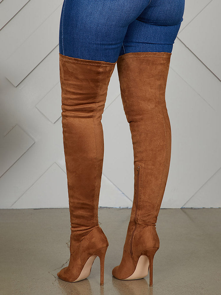 Peep Toe Suede Over Knee Boots