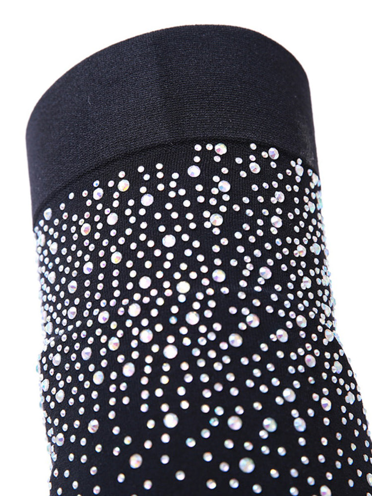 Rhinestone Decor Thigh High Boots