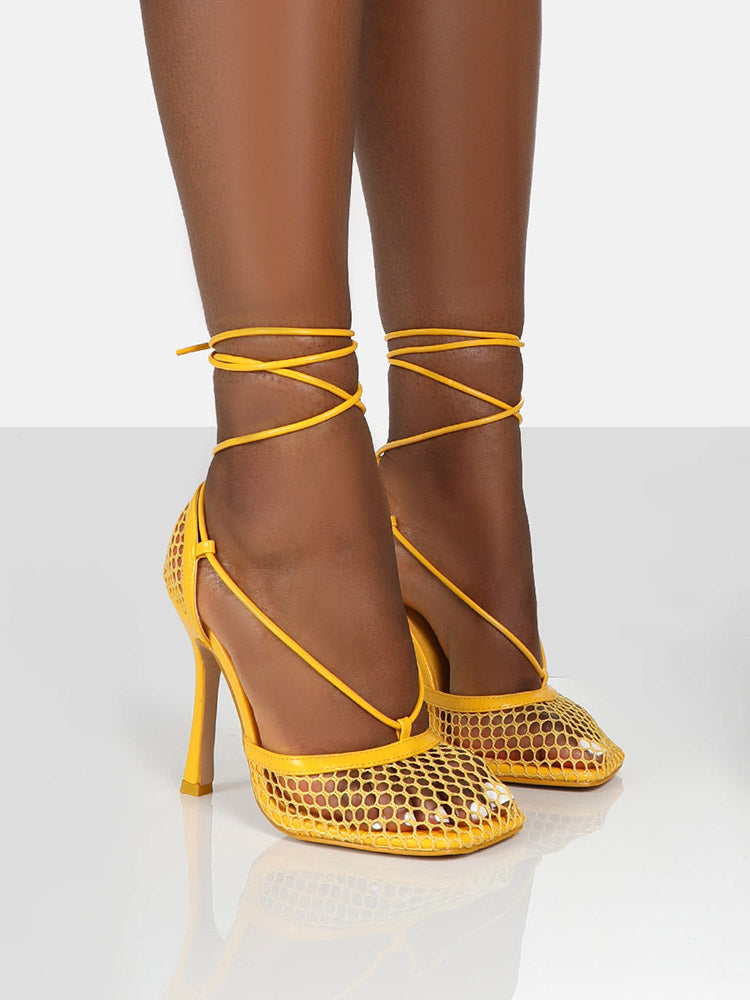 Square Toe Mesh Wrap Pumps