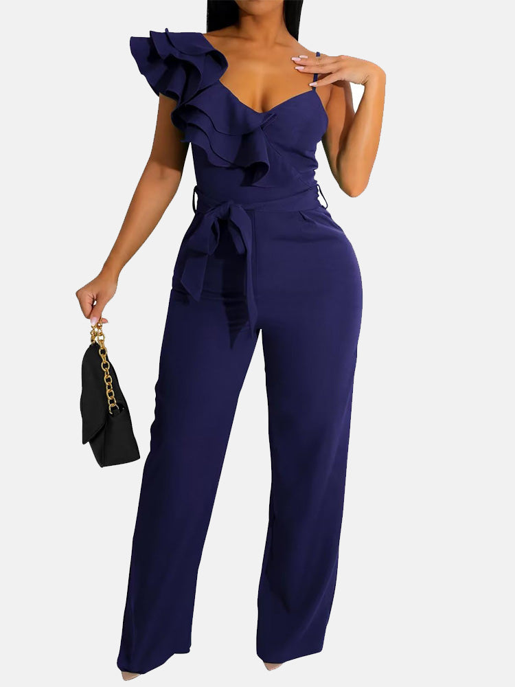 Ruffle Belted Wide Jumpsuit