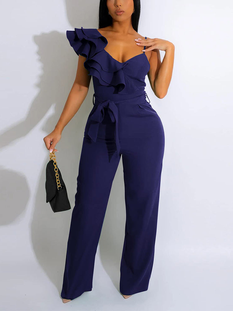 Ruffle Belted Wide Leg Jumpsuit