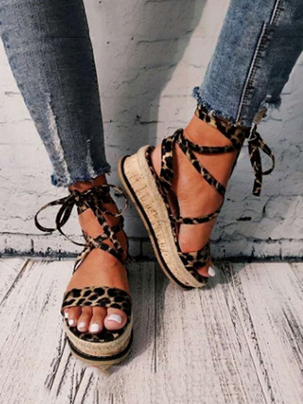 Snake Cross Strap Platform Heels Sandals