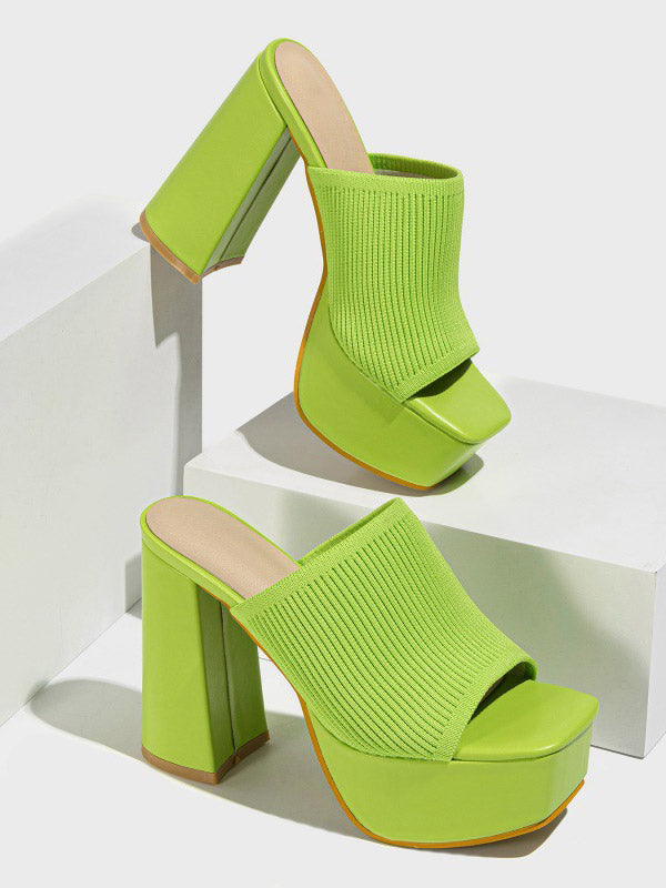 Knit Platform Chunky Heel Sandals