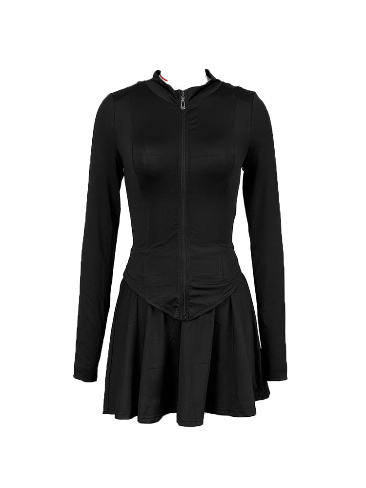 Zip Up Jacket Pleated Skirt