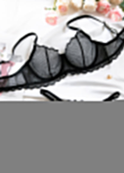 Midnight Mesh - Underwire Lingerie Set with Scalloped Lace Trim