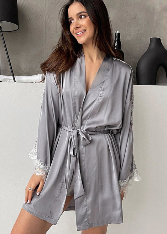 Silver Satin Lace Sleepwear Set