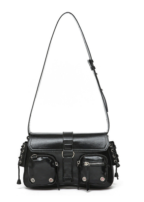 Crimson Utility Buckle Shoulder Bag – Multi-Pocket Street Style