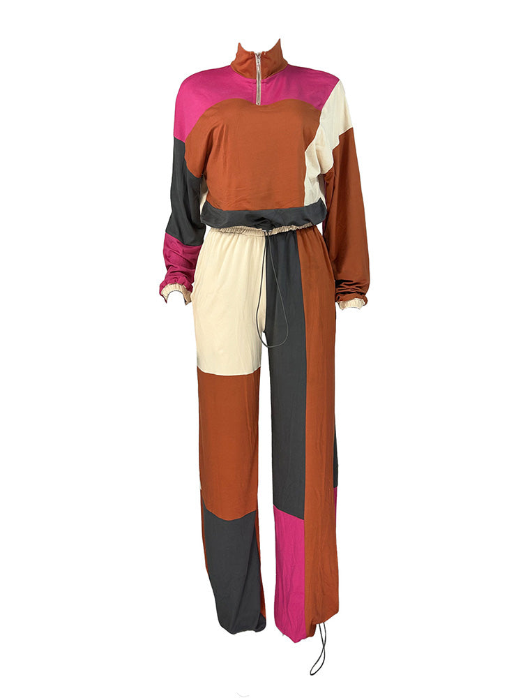 Colorblock Half-Zip Top & Wide Pants Set