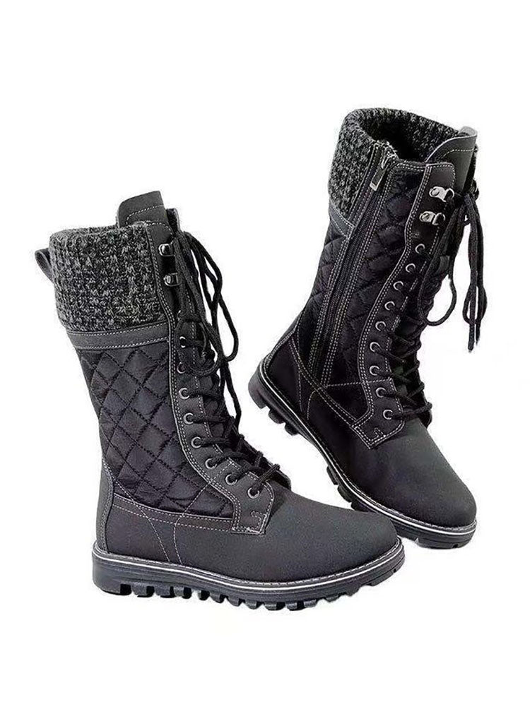 Zipper Design Lace Up Boots