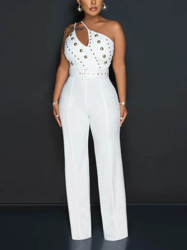 One Shoulder Belt Jumpsuit