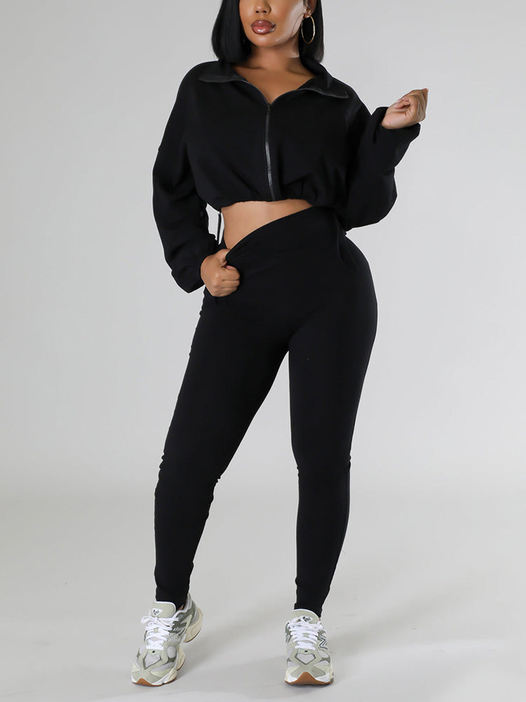 Zipper Crop Top & Leggings Set