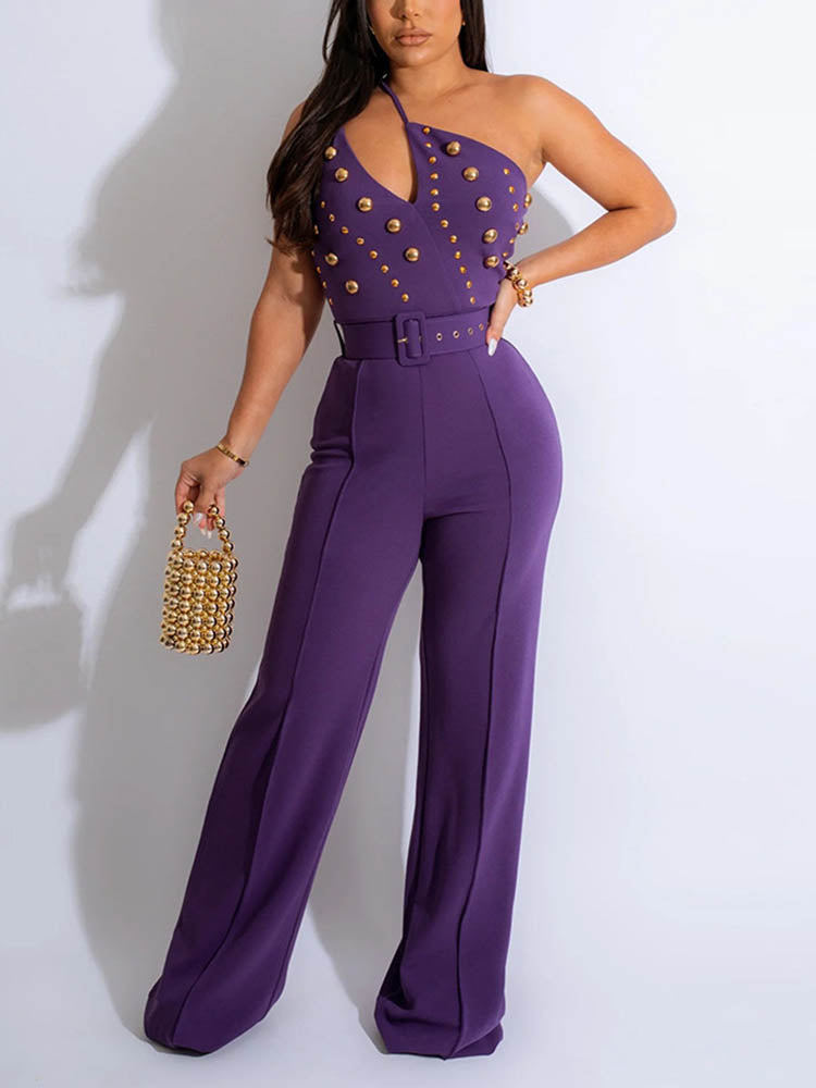 One Shoulder Belt Jumpsuit