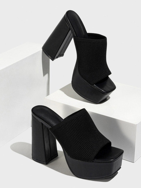 Knit Platform Chunky Heel Sandals