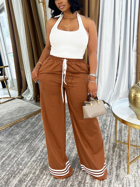 Contrast Wide Leg Pants