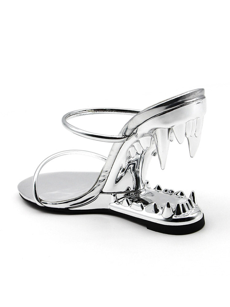 Metallic Teeth Heel Sandals