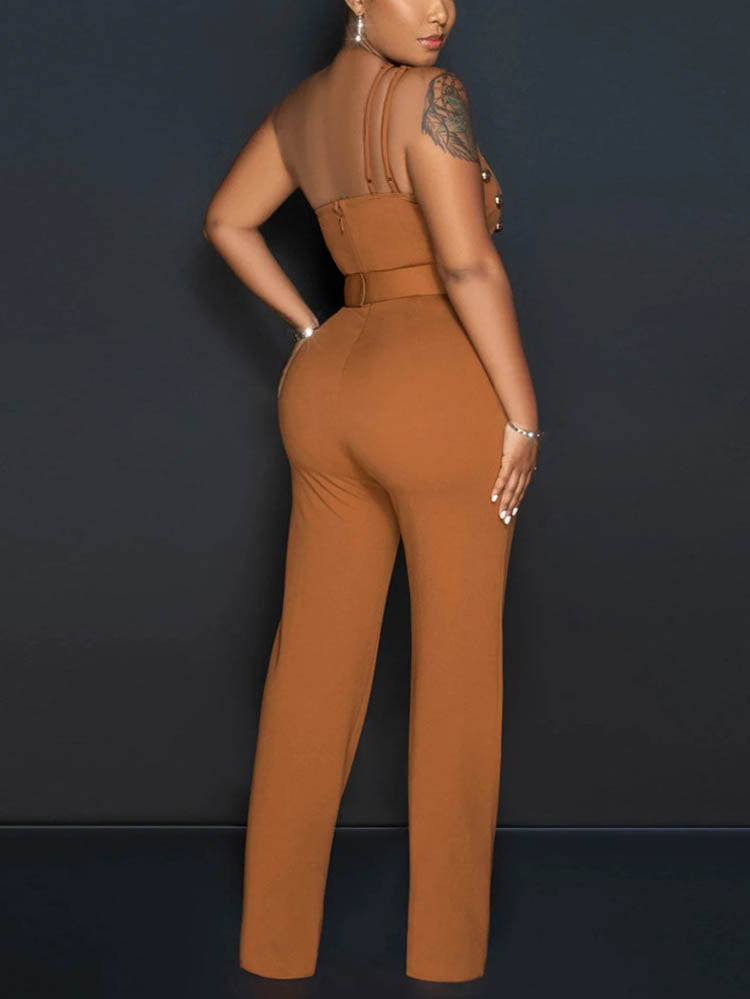 One Shoulder Belt Jumpsuit