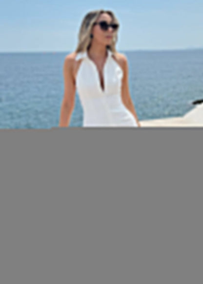 Seabreeze Collar - Halter Button-Down Midi Dress